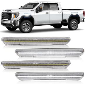 LED Side Marker Light Compatible with Sierra 2500HD 3500HD 2020-2024, 4Pcs Pickup Front & Rear Turn Signal Lamp, Replace OEM 84806031 84185032, Clear Len Full White Light