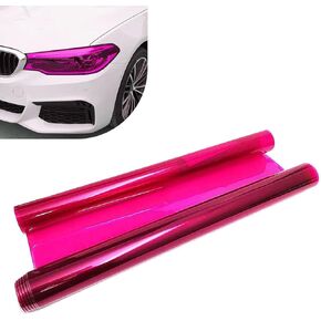 1 PC Car Light Color-Changing Film, 47.2" x 11.8" Light-transmitting PVC Heat-Insulating Personalized Modification Sticker, Perfect Fit Cuttable Color Tape, Universal for Cars (Pink)