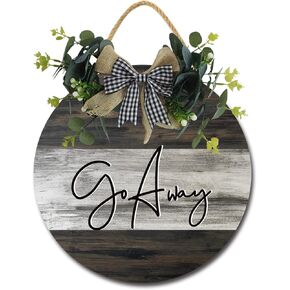Go Away Sign Front Door Porch Decorations, Round Rustic Wood Hanging Sign for Farmhouse Porch Outdoor Home Holiday Front Door Sign Decor