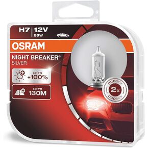 OSRAM NIGHT BREAKER SILVER H7, 100% more brightness, halogen headlamp, 64210NBS-HCB, 12V, passenger car, duo box (2 lamps)