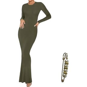 Women's Crew Neck Long Sleeve Bodycon Dresses Maxi Dress for Women