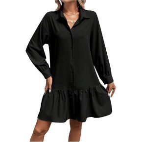 MakeMeChic Women's Ruffle Collared Dress Long Sleeve Button Down Casual Shirt Dresses