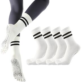 Pilates Socks for Women, Non Slip Yoga Five Toe Grippy Socks for Hospital Barre Sticky Gym Slipper Socks 4 Pairs