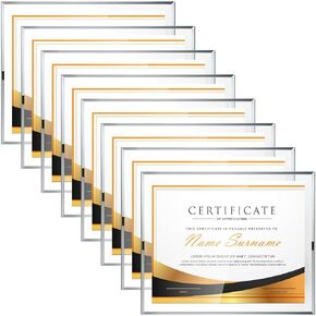 Wesiti 8 Pcs Glass Certificate Frames Picture Frames Set Clear Diploma Frames Document Frames for Photo Gift Award Tabletop Display