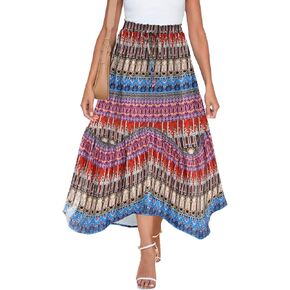 Zeagoo Women High Waisted Long Skirt Summer Flowy Drawstring Maxi Skirt Aline Patchwork Casual Loose Beach Skirt with Pocket in Kuwait