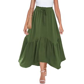 Zeagoo Women High Waisted Long Skirt Summer Flowy Drawstring Maxi Skirt Aline Patchwork Casual Loose Beach Skirt with Pocket