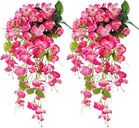 Artificial Fake Hanging Flowers Plants for Outdoor, Faux Silk Hibiscus Long Trailing Vines Realistic UV Resistant for Home Indoor Outside Front Porch Planter Patio Yard Decor,2Pcs (Yellow) in Saudi Arabia