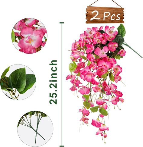 Artificial Fake Hanging Flowers Plants for Outdoor, Faux Silk Hibiscus Long Trailing Vines Realistic UV Resistant for Home Indoor Outside Front Porch Planter Patio Yard Decor,2Pcs (Yellow) in Saudi Arabia