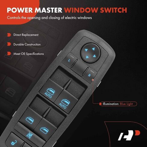 A-Premium 3+9 PINS مفتاح نافذة الطاقة الرئيسي متوافق مع Ram 1500 2500 3500 4500 5500 2013-2015، C/V & Dodge Grand Caravan 2012-2020 & Chrysler Town & Country 2012-2016، استبدال # 68110866AA in Saudi Arabia