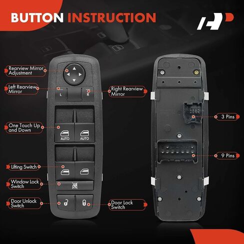 A-Premium 3+9 PINS مفتاح نافذة الطاقة الرئيسي متوافق مع Ram 1500 2500 3500 4500 5500 2013-2015، C/V & Dodge Grand Caravan 2012-2020 & Chrysler Town & Country 2012-2016، استبدال # 68110866AA in Saudi Arabia