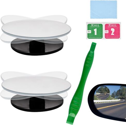 مرآة النقطة العمياء، مجموعة مرايا الرؤية الخلفية، قطعتان من مرآة النقطة العمياء القابلة للدوران 360 درجة، مرآة جانبية محدبة بدون إطار مستديرة، مع رافعة وأدوات تنظيف، ملحقات السيارة للسيارات والشاحنات والحافلات in Kuwait