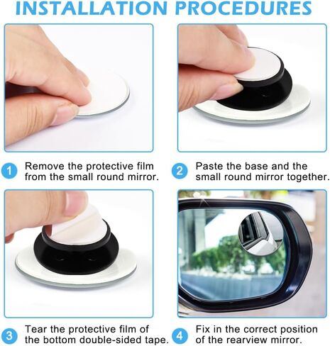 مرآة النقطة العمياء، مجموعة مرايا الرؤية الخلفية، قطعتان من مرآة النقطة العمياء القابلة للدوران 360 درجة، مرآة جانبية محدبة بدون إطار مستديرة، مع رافعة وأدوات تنظيف، ملحقات السيارة للسيارات والشاحنات والحافلات in Kuwait