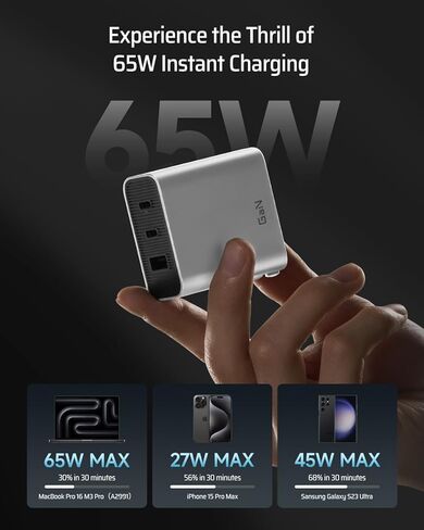 CUKTECH 65W USB C Charger, GaN III PD Fast Charger, PPS 3-Port Compact Foldable Adapter Compatible with MacBook Pro/Air, Dell XPS 13, iPhone 16/15Pro, Switch, Steam Deck, Galaxy S24 (Dark Gray) in Kuwait