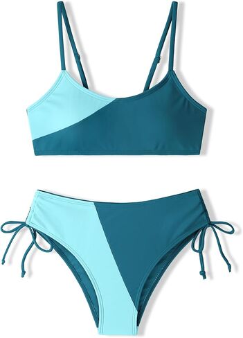 Girls Swimsuits Bikini Set 2 Pieces Color Block Bikini with Adjustable Shoulder Strap Girls Bathing Suit 7-16Y in Kuwait