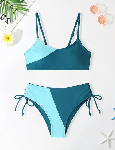 Girls Swimsuits Bikini Set 2 Pieces Color Block Bikini with Adjustable Shoulder Strap Girls Bathing Suit 7-16Y in Kuwait