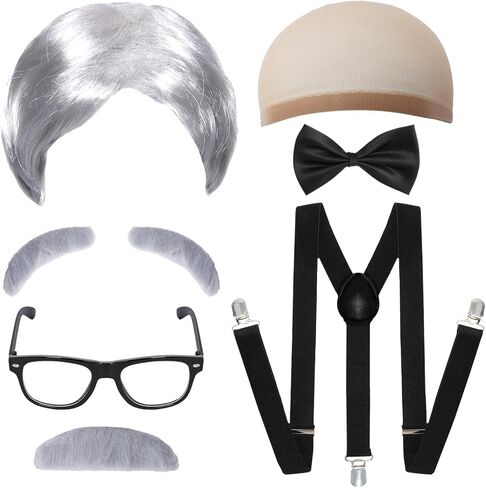 Old Man Costume Wig for Kids 100 Days of School Costume Boys Dress Up Accessories Grandpa Old People Set for Halloween in Saudi Arabia