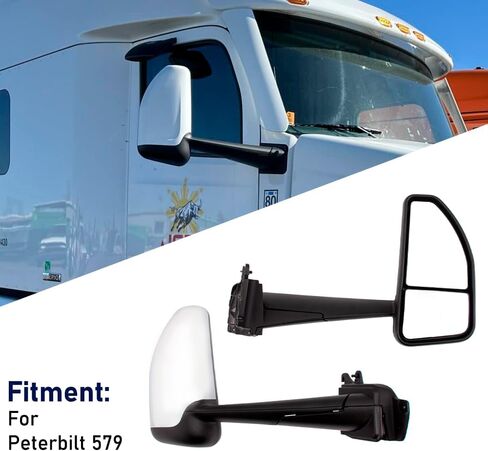 For NEW Peterbilt 579 2022-2024 Door Mirror Assembly Heated Defrost Motorized with Chrome back cover Driver Side/Left Side LH in Saudi Arabia