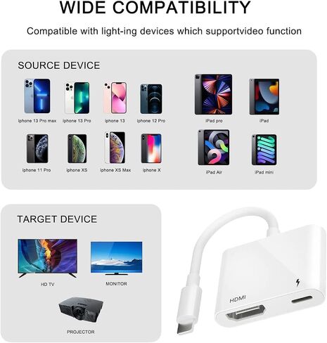 محول USB C إلى HDMI إلى iPhone 15 HDMI إلى التلفزيون، محول USB C إلى HDMI 4K@60 هرتز مع منفذ شحن، محول iPhone إلى HDMI إلى USB C متوافق مع iPhone 16/15 Series/iPad Pro/Galaxy إلى HDTV Projector in Saudi Arabia