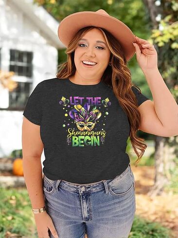قميص نسائي مقاس كبير من Mardi Gras إنه Mardi Gras Y'all بلايز نيو أورليانز كرنفال الزي الدهون الثلاثاء كم قصير تي شيرت in Kuwait