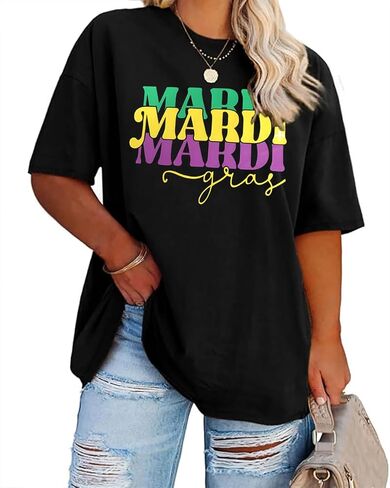 قميص نسائي مقاس كبير من Mardi Gras إنه Mardi Gras Y'all بلايز نيو أورليانز كرنفال الزي الدهون الثلاثاء كم قصير تي شيرت in Kuwait
