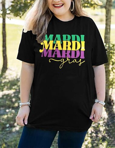 قميص نسائي مقاس كبير من Mardi Gras إنه Mardi Gras Y'all بلايز نيو أورليانز كرنفال الزي الدهون الثلاثاء كم قصير تي شيرت in Kuwait