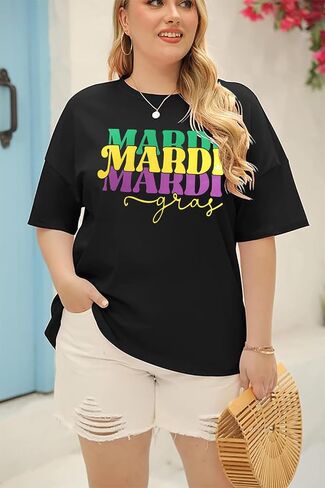 قميص نسائي مقاس كبير من Mardi Gras إنه Mardi Gras Y'all بلايز نيو أورليانز كرنفال الزي الدهون الثلاثاء كم قصير تي شيرت in Kuwait