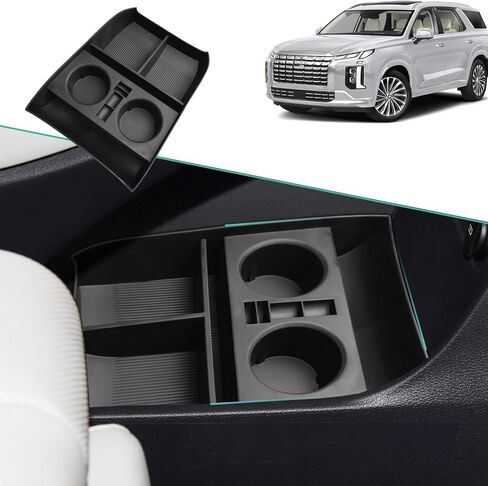 صينية تنظيم وحدة التحكم المركزية السفلية متوافقة مع Hyundai Palisade 2019-2024 مع ملحقات داخلية لحامل الأكواب، صندوق تخزين واقي للمشروبات، أسود in Kuwait