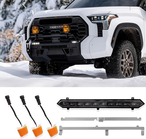 Front Center Bumper LED Grill Lights,3PCS Amber Grill Lights w/Wiring Harness fit for Toyota Tundra for TRD Pro 2022 2023 2024,Yellow Front Grill Lights,Exterior Lighting Accessories,Set of 3 in Kuwait