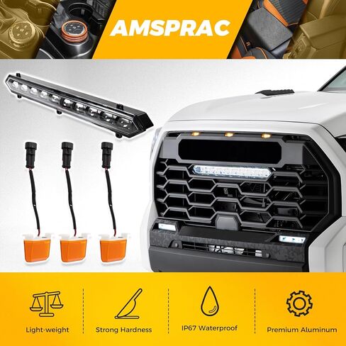 Front Center Bumper LED Grill Lights,3PCS Amber Grill Lights w/Wiring Harness fit for Toyota Tundra for TRD Pro 2022 2023 2024,Yellow Front Grill Lights,Exterior Lighting Accessories,Set of 3 in Kuwait