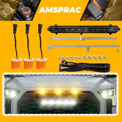 Front Center Bumper LED Grill Lights,3PCS Amber Grill Lights w/Wiring Harness fit for Toyota Tundra for TRD Pro 2022 2023 2024,Yellow Front Grill Lights,Exterior Lighting Accessories,Set of 3 in Kuwait