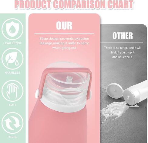 3oz Food-Grade Silicone Travel Bottles for Toiletries – TSA Approved Leak Proof Containers with Blue Wash Bag, Toothbrush Cover, and Labels | Perfect for Toiletries, Lotion, and Salad Dressings (Pink) in Saudi Arabia