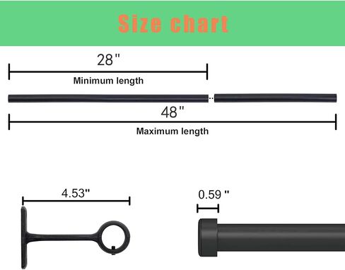 1 Inch Curtain Rods for 28-48 Inch Window Curtain Rod, Curtain Rods for Windows, Hanging Curtain Rod&Wall Mount with Brackets, Outdoor Curtain Rod, Black in Saudi Arabia