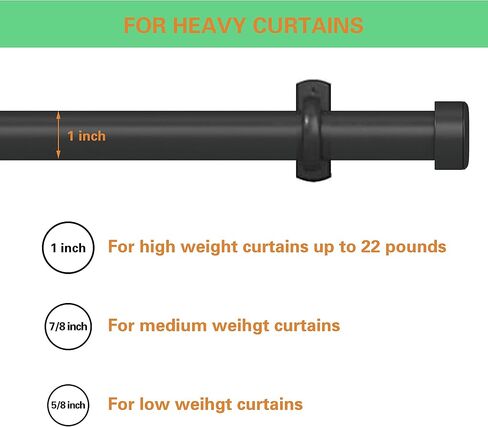 1 Inch Curtain Rods for 28-48 Inch Window Curtain Rod, Curtain Rods for Windows, Hanging Curtain Rod&Wall Mount with Brackets, Outdoor Curtain Rod, Black in Saudi Arabia