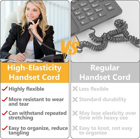 Uvital 10FT Phone Cord for Landline, 2 Pack Telephone Cords for Landline Phones(Coiled Length: 1.2FT), Black Short Phone Handset Cord, RJ9 4P4C Landline Phone Cord, No Tangle Phone Cord in Kuwait