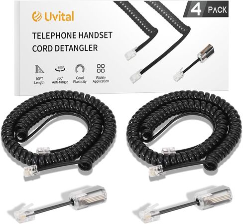 Uvital 10FT Phone Cord for Landline, 2 Pack Telephone Cords for Landline Phones(Coiled Length: 1.2FT), Black Short Phone Handset Cord, RJ9 4P4C Landline Phone Cord, No Tangle Phone Cord in Kuwait