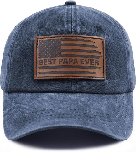 Best Papa Ever Hat for Men, Adjustable American Flag Leather Patch Baseball Cap in Kuwait