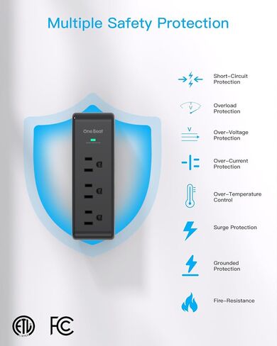 Surge Protector Outlet Extender with Rotating Plug, 9 AC Multi Plug Wall Outlet Expander, 1800J Wall Charger, 3-Sided Power Strip Electrical Plug Adapter Outlet Splitter for Home Office College Dorm in Kuwait