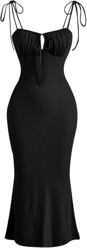 Verdusa Women's Ruched Knot Front Tie Shoulder Sleeveless Fishtail Bodycon Cami Dress in Saudi Arabia