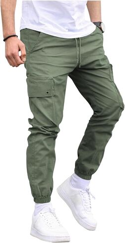 Men Joggers Cargo Pants Hiking Outdoor Recreation Pants Stack Elastic Waist Pocket Pants Casual Plus Size Pants S-5XL in Saudi Arabia