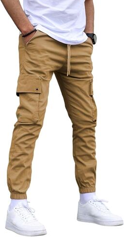 Men Joggers Cargo Pants Hiking Outdoor Recreation Pants Stack Elastic Waist Pocket Pants Casual Plus Size Pants S-5XL in Saudi Arabia