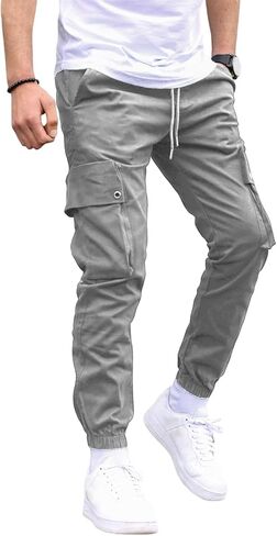 Men Joggers Cargo Pants Hiking Outdoor Recreation Pants Stack Elastic Waist Pocket Pants Casual Plus Size Pants S-5XL in Saudi Arabia