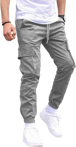 Men Joggers Cargo Pants Hiking Outdoor Recreation Pants Stack Elastic Waist Pocket Pants Casual Plus Size Pants S-5XL in Saudi Arabia