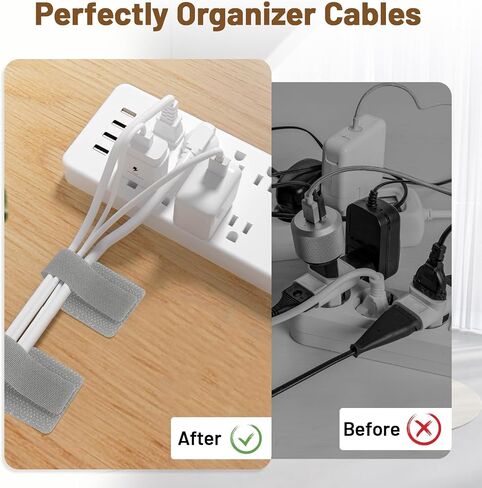 100pcs Hook and Loop Cable Ties, gliship Adhesive Wire Management, Adjustable Cable Straps Cord Wrappers Keeper Cord Holder, Sticky-back Cord Organizer for Kitchen Appliances at Office, Home - Grey in Kuwait