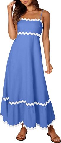 ZESICA Women's Summer Spaghetti Straps Sleeveless Backless Sundress Flowy Smocked Lace Swing A Line Midi Dress in Saudi Arabia