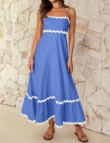 ZESICA Women's Summer Spaghetti Straps Sleeveless Backless Sundress Flowy Smocked Lace Swing A Line Midi Dress in Saudi Arabia