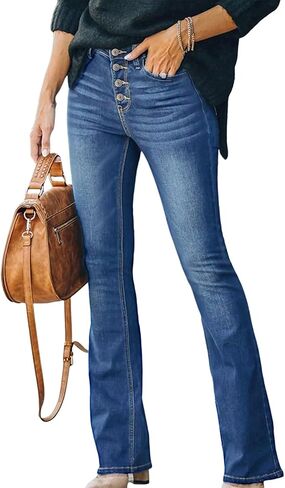 High Waisted Flare Jeans for Women Retro Slim Fit Street Trendy Straight Leg Curvy Stretchy Bell Bottom Denim Pants in Kuwait