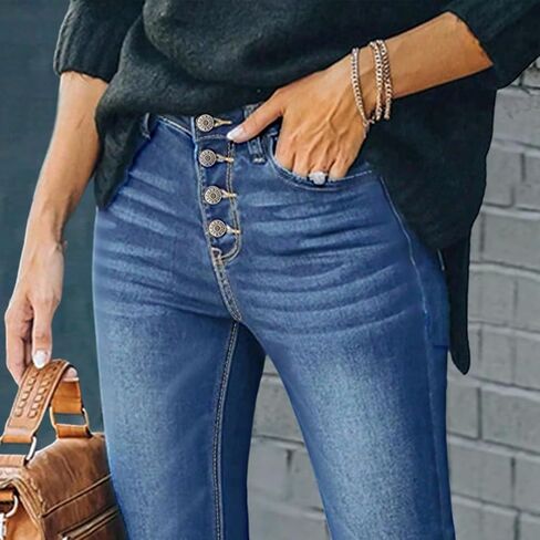 High Waisted Flare Jeans for Women Retro Slim Fit Street Trendy Straight Leg Curvy Stretchy Bell Bottom Denim Pants in Kuwait