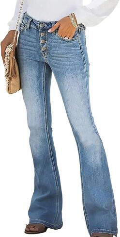 High Waisted Flare Jeans for Women Retro Slim Fit Street Trendy Straight Leg Curvy Stretchy Bell Bottom Denim Pants in Kuwait