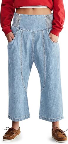 Cicy Bell Womens Wide Leg Cropped Jeans Baggy Boyfriend Smocked Mid Rise Harem Denim Pants in Saudi Arabia