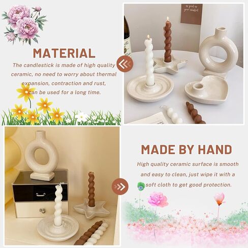Modern Ceramic Candle Holder, Pillar Candles with Home Decor, for Table Centerpiece, Wedding Reception, Festive Christmas Mantel Decoration, Fits 3/4 inch Thick Candle&Led Candles (Round) in Saudi Arabia